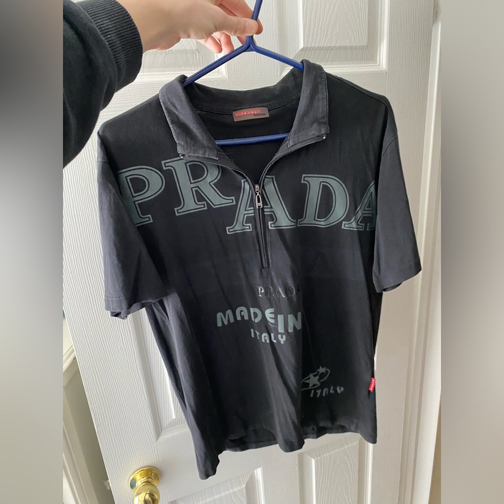 Prada Black Graphic Polo Shirt